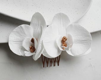 Bridal White Orchid Hair Comb, Wedding Hair Piece