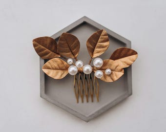 Gold leaf hair comb Pearl hair piece