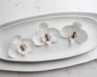 White Orchid Hair Pins, Bridal Hair Clip, Set of 3
