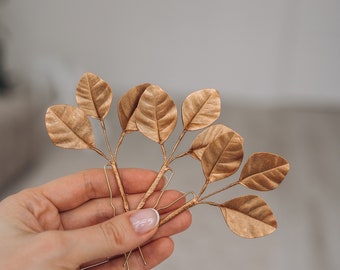 Gold Leaf Wedding Hair Pins, Grecian Bridal Headpiece, Set of 3