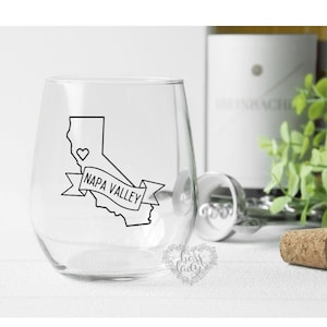 Napa Valley wijnglas, Napa Valley, Napa Valley kaart, wijnglazen, stemloos wijnglas, wijnglas