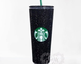 Starbucks Acrylic Diamond Cut Crystal Jet Black Tumbler Cup, Custom Starbucks Cup, Tumbler, Bling, Starbucks Rhinestone Cup, Coffee