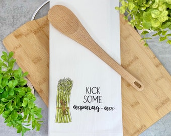 Kick some asparag-ass, Asparagus, Kitchen Towel, Dish Towel, Flour Sack, Kitchen Decor, Housewarming gifts