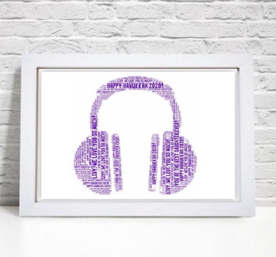 Personalised Headphones Word Art Gift Etsy