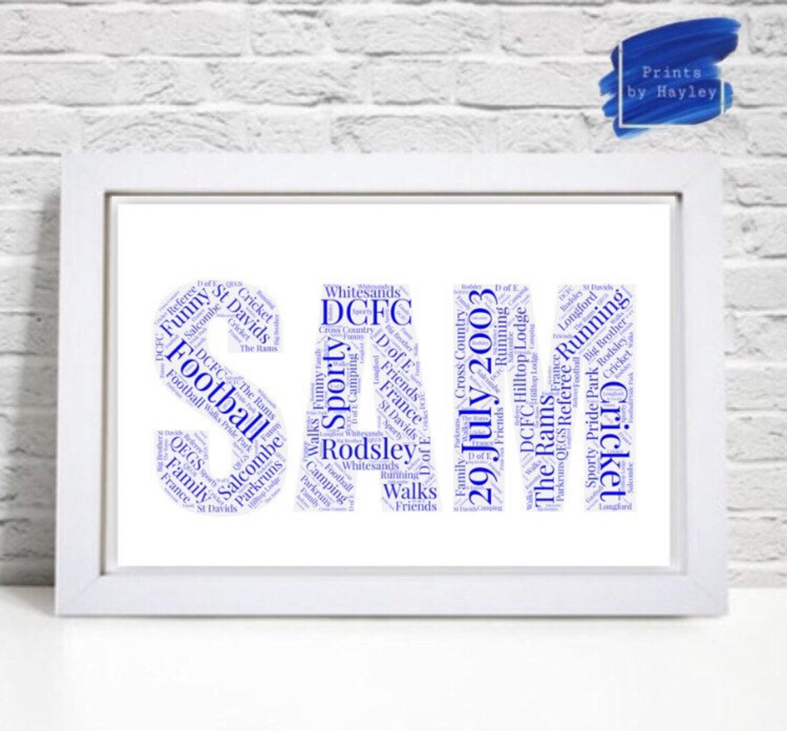 Personalised Name Word Art Print Any Colours Unframed | Etsy