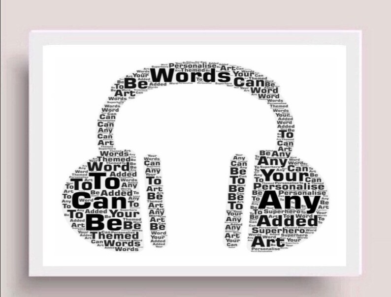 Personalised Headphones Word Art Print A3 A4 A5 Any Etsy