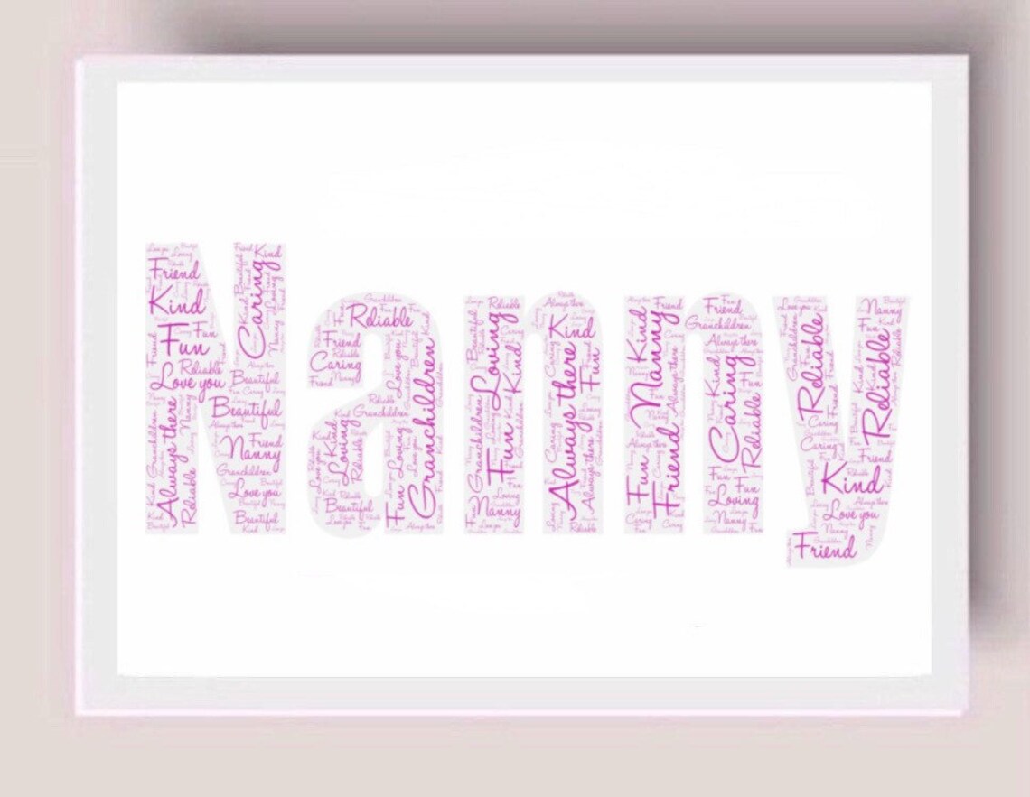 Personalised Nanny Word Art Gift Etsy