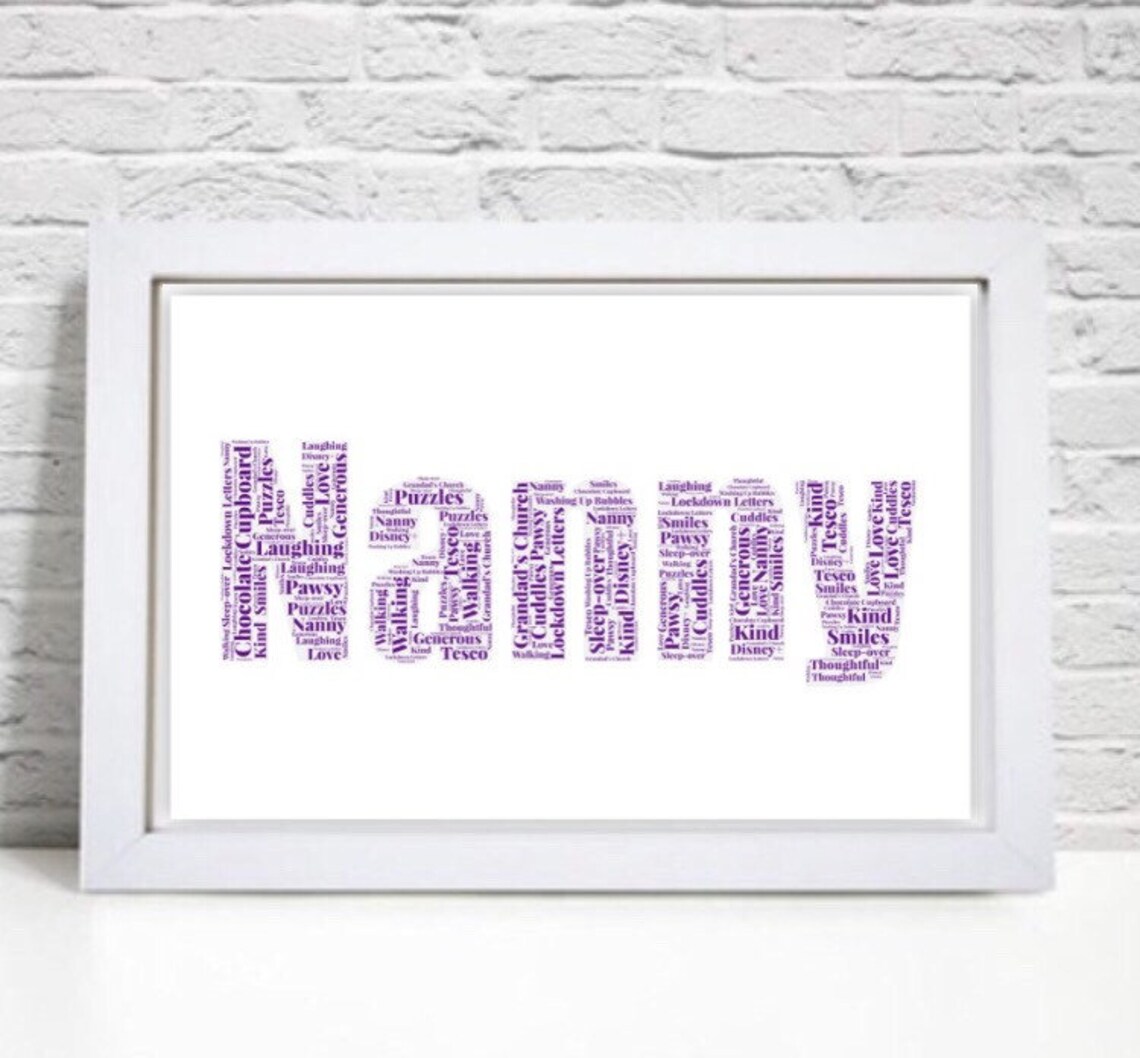 Personalised Nanny Word Art Gift Etsy