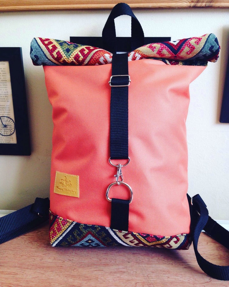 Orange/&aztec middle size rolltop backpack