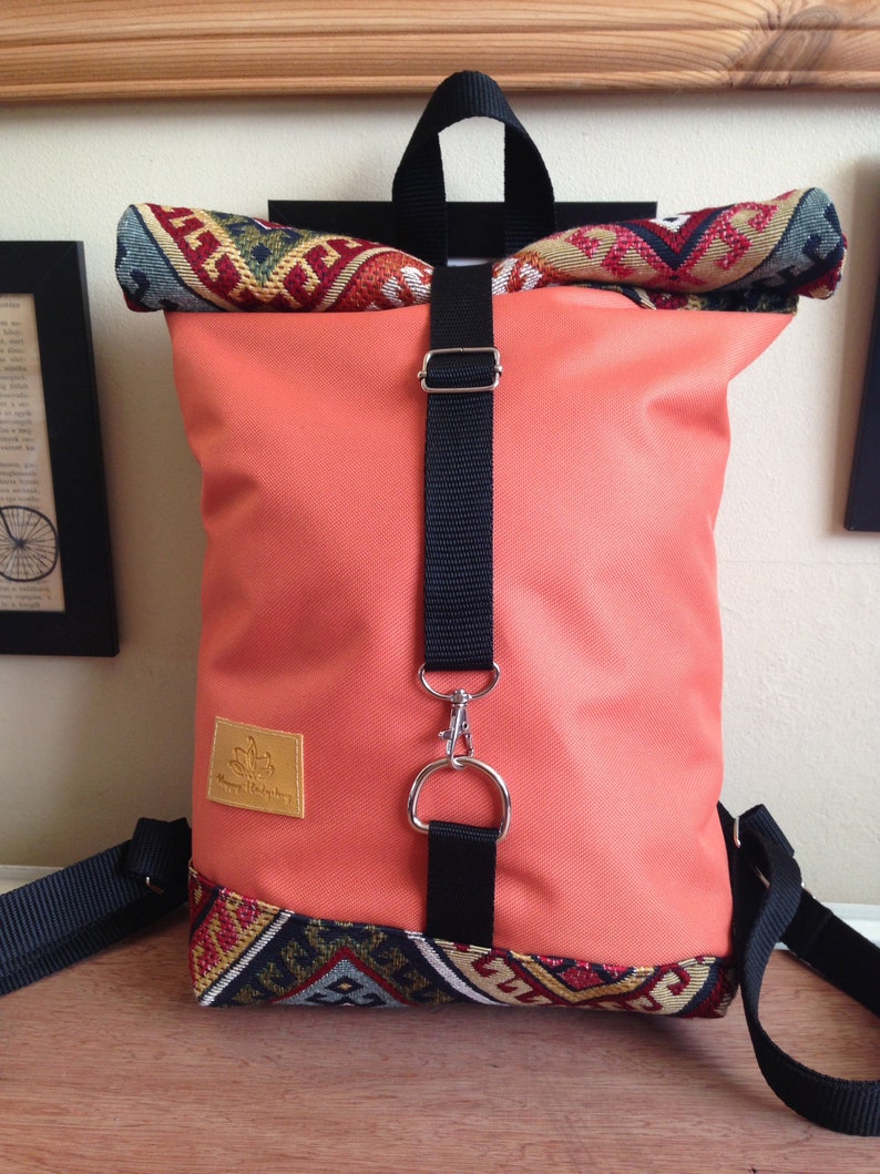 Orange/&aztec middle size rolltop backpack