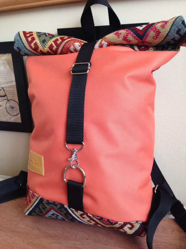 Orange/&aztec middle size rolltop backpack