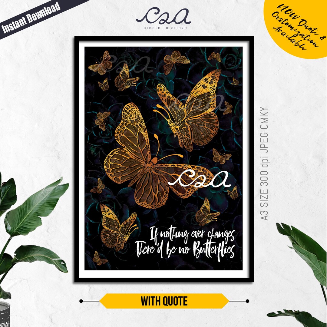 Golden Butterfly Wall Art Printable Printable Art Custom Etsy