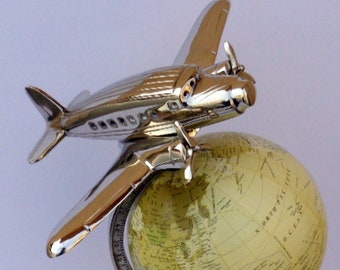 Vintage Art Office Home Decor Chrome Finish Airplane Model Table Top Decorative Christmas Gift