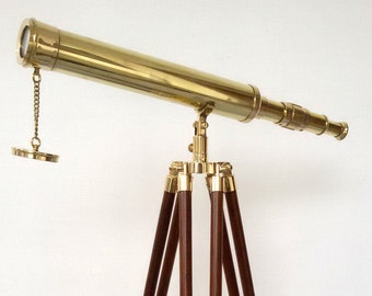 Antique Marine Navy Brass Telescope With Wooden Tripod Stand Decorative Gift Item