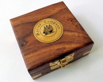 World Brass Magnetic Nautical Compass in wooden Box Gift Decor