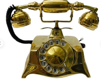 Vintage Rotary Telephone Antique Victorian Nautical Full Brass Working Telephone