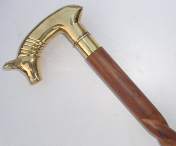 Antique Brass Handle Vintage Style Brown Wooden Walking Stick Cane Handmade Gift