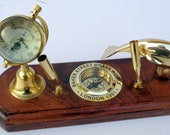 Vintage Collectible Desk Brass Clock , Pen Holder Table Top Home Decor Gift Item