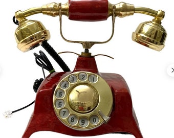 Brass Retro Style Rotary Dial Antique Telephone Vintage Working Landline Telephone Home & Office Desk Décor Gift