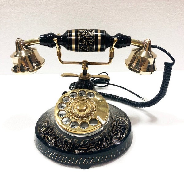 Beau téléphone de travail à cadran rotatif en laiton massif antique nautique vintage