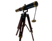 Vintage Brass Marine Telescope With Collectible Wooden Tripod Stand