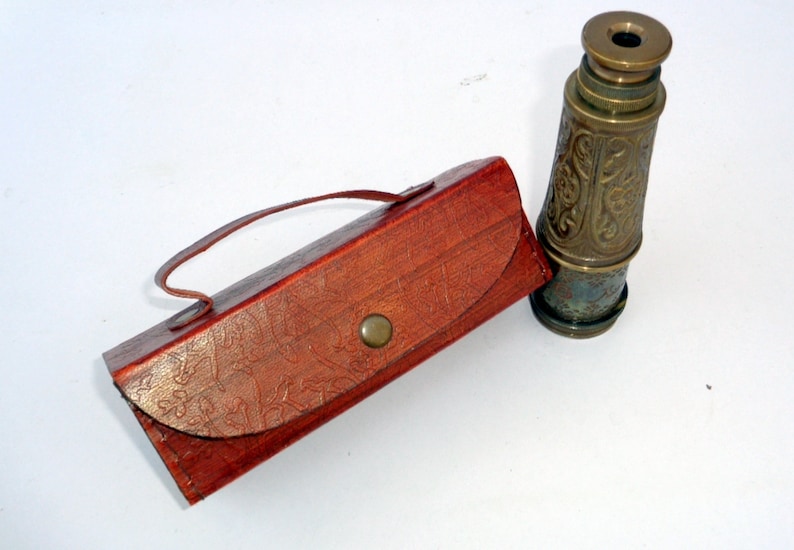 6/" Brass Antique Marine Telescope With Leather Box Vintage Pirate Telescope 1920