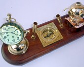 Vintage Brass Table Top Pen Holder , Clock , Compass Office Home Decor Gift Item