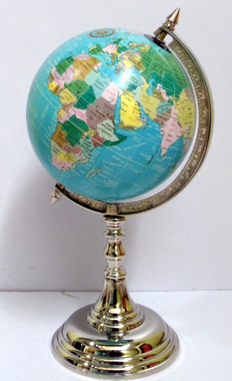 Nautical Chrome World Globe 16 Tall Collectible Brass Etsy