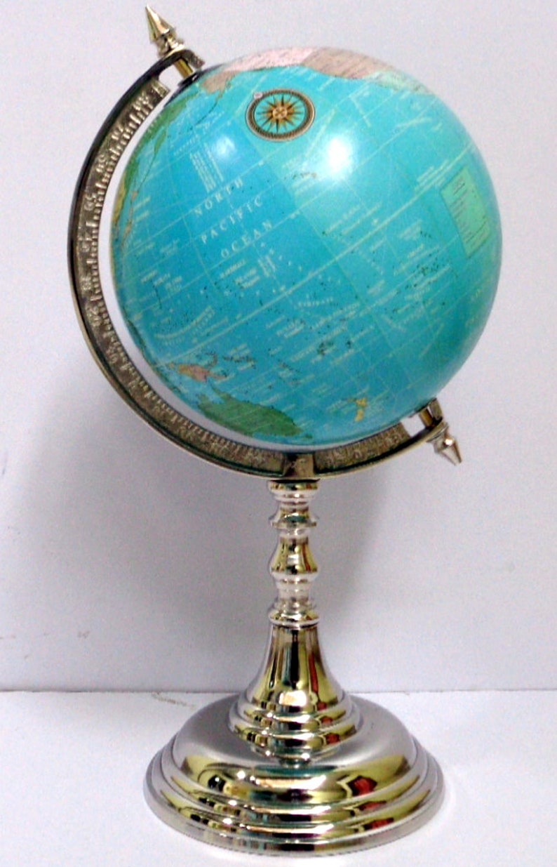 Nautical Chrome World Globe 16 Tall Collectible Brass Etsy