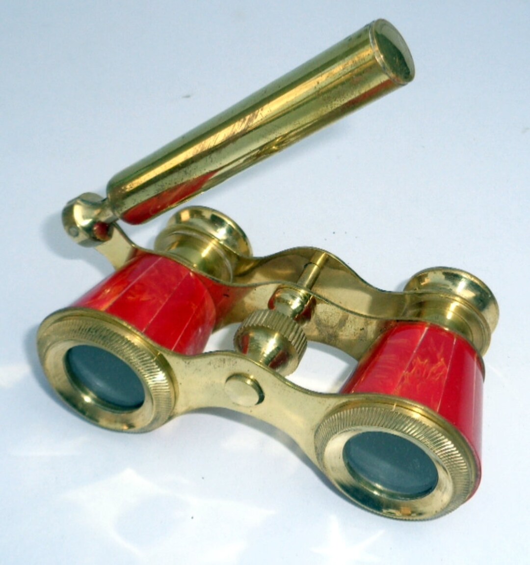 Brass Binocular Opera Glasses Mother of Pearls Design, Adjustable Focus