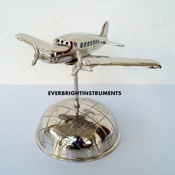 Vintage Art Office Home Decor Chrome Finish Airplane Model Table Top Decorative