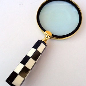 Antique Replica Style Beautiful Black & White Checkered Handle Magnifying Glass Home Decor