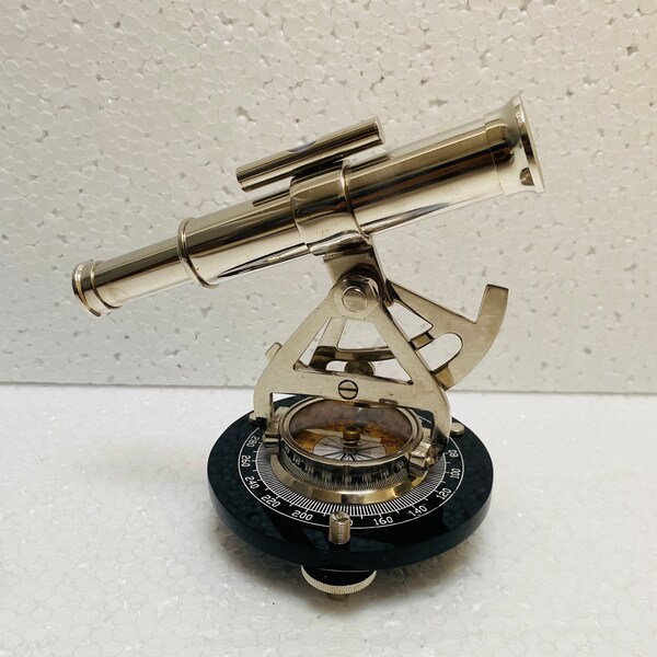 Théodolite Vintage En Laiton (cuivre) - Instrument De Topographie Ancien, Compas, Alidade, Télescope - Décoration Ou Collection