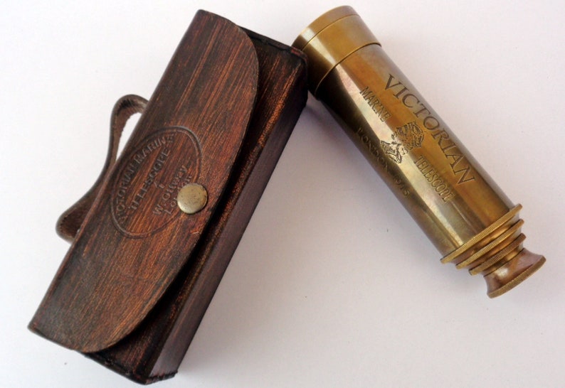 6/" Brass Antique Marine Telescope With Leather Box Vintage Pirate Telescope 1920