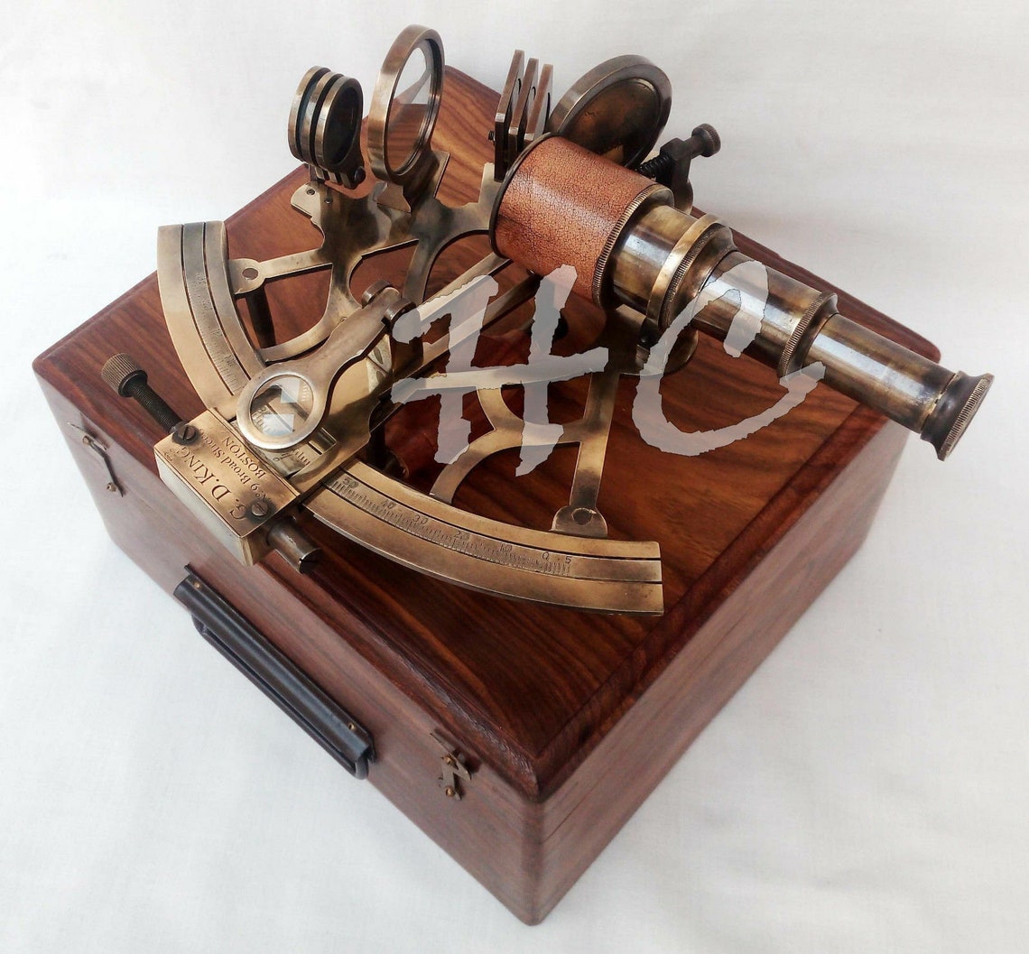 8 Heavy Brass Antique Sextant With Wooden Box Maritime Etsy