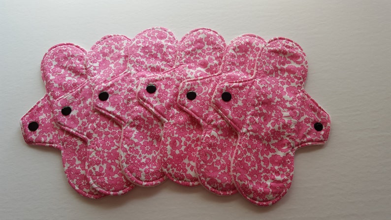 Set of 6 Pantyliners Pink Flowers Cotton Cloth image 1