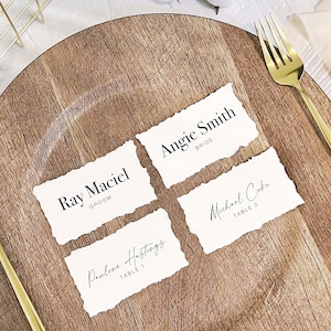 Segnaposto personalizzato con bordo decorato, RSVP, bordo strappato, menu, numero tavolo, calligrafia. Carta strappata a mano da 130 libbre