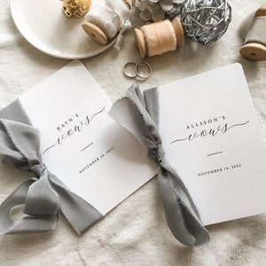 Wedding Vow Books, Custom Made Vow Booklet, Vows, Hand Torn, Personalized Vows, Hand Dyed Silk Ribbon, Bridal Gift, Engaged, Calligraphy