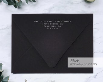 Black Envelope, Envelope Printing, White ink, Personalised Invitation, Address Printing, Calligraphy, Return Address, A7 Euro Flap Envelope