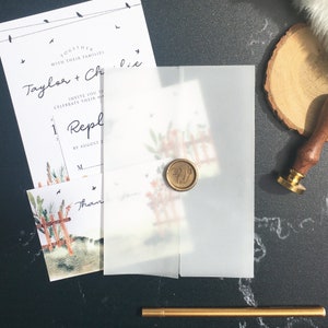 Schlichte Pergamenthülle für 12,7 x 17,8 cm Einladung, Pergamentverpackung, Pergamentjacke, durchsichtige Hülle, durchscheinende Einladungen, Pergamenteinladungen, vorgefaltete Verpackung