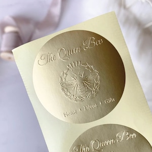 5CM_Custom pegatina / etiqueta en relieve en relieve de oro / plata, pegatinas de sello en relieve, papel de aluminio / sello metálico, pegatinas comerciales / de boda / regalo