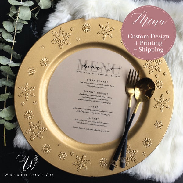 6”/7”/8” Circle Menu Cards, Round Menu for Standard Dinner Plates, Modern, Wedding, Reception, Anniversaries, Birthday Party, Corporate Menu