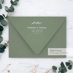 Mid Green / Green Envelope, Envelope Printing, White ink, Personalised, Address Printing, Calligraphy, Return Address, A7 Euro Flap