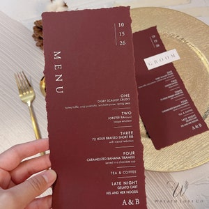 Inviti con bordo decorato bianco stampato, RSVP, bordo strappato, menu, numero tavolo, calligrafia. Carta strappata a mano da 130 libbre