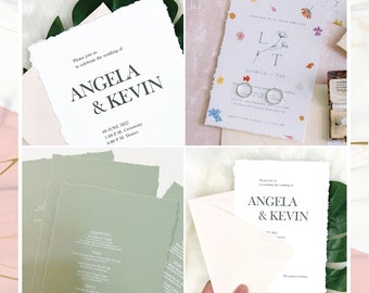 フルカラー印刷のデッケルドエッジ招待状、RSVP、破れたエッジ