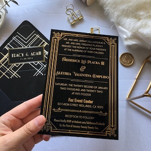Black Acrylic Wedding Invitation with Gold Foil Stamping, Rose Gold Acrylic Invitation, Transparent Invitation, Acrylic table numbers 002
