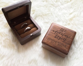 Personalized Double Ring Box - Custom Wood Ring Box - Ring Bearer Box - Engagement - Keepsake Box - Jewelry Box - Proposal Ring Box