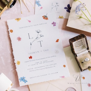 Full Color Printed Deckled Edge invitations, RSVP, Torn edge, Menus, Table Number, Calligraphy. Hand Torn 130lbs Paper
