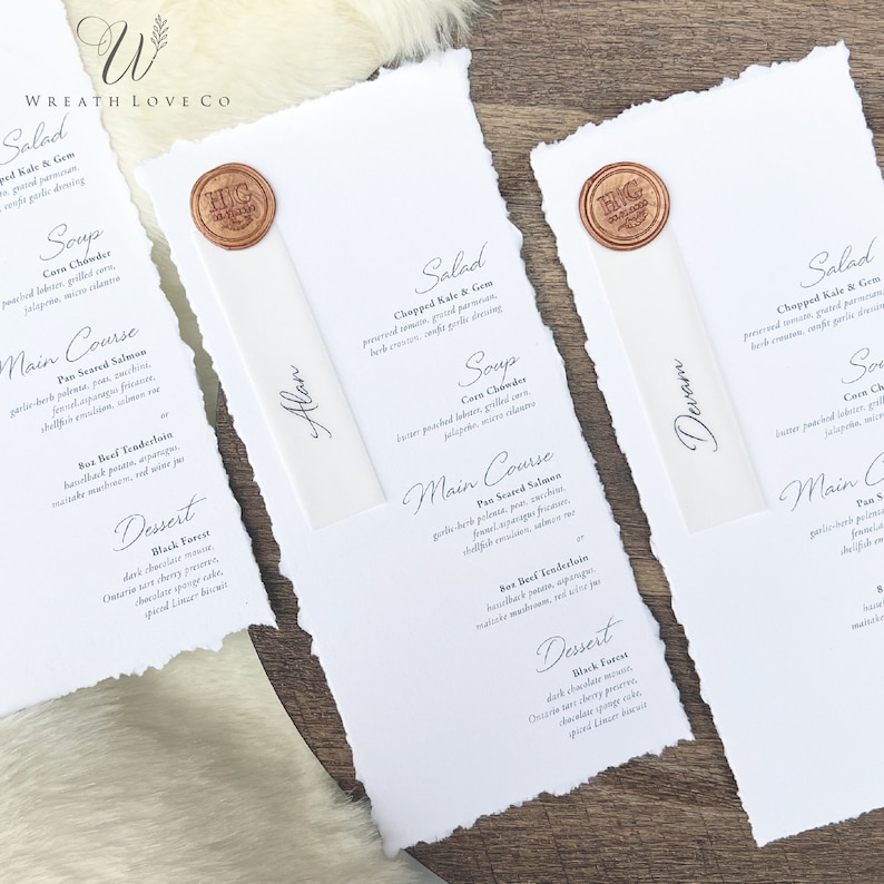 Rustic Edge Menu Custom Deckled Edge Menus, RSVP, Torn Edge, Invitations, Table Number ...