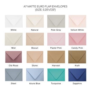 A7 Euro Flap Envelopes, Matte Envelope, Wedding Envelopes, Printed Guest & Return Address Envelope Calligraphy, White Ink, Color Envelopes